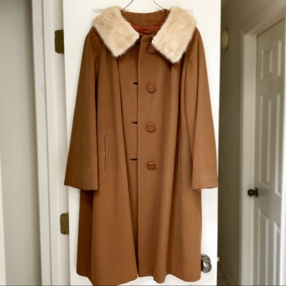 Jackets & Blazers - Vintage 100% Cashmere and Mink Fur Long Brown Coat